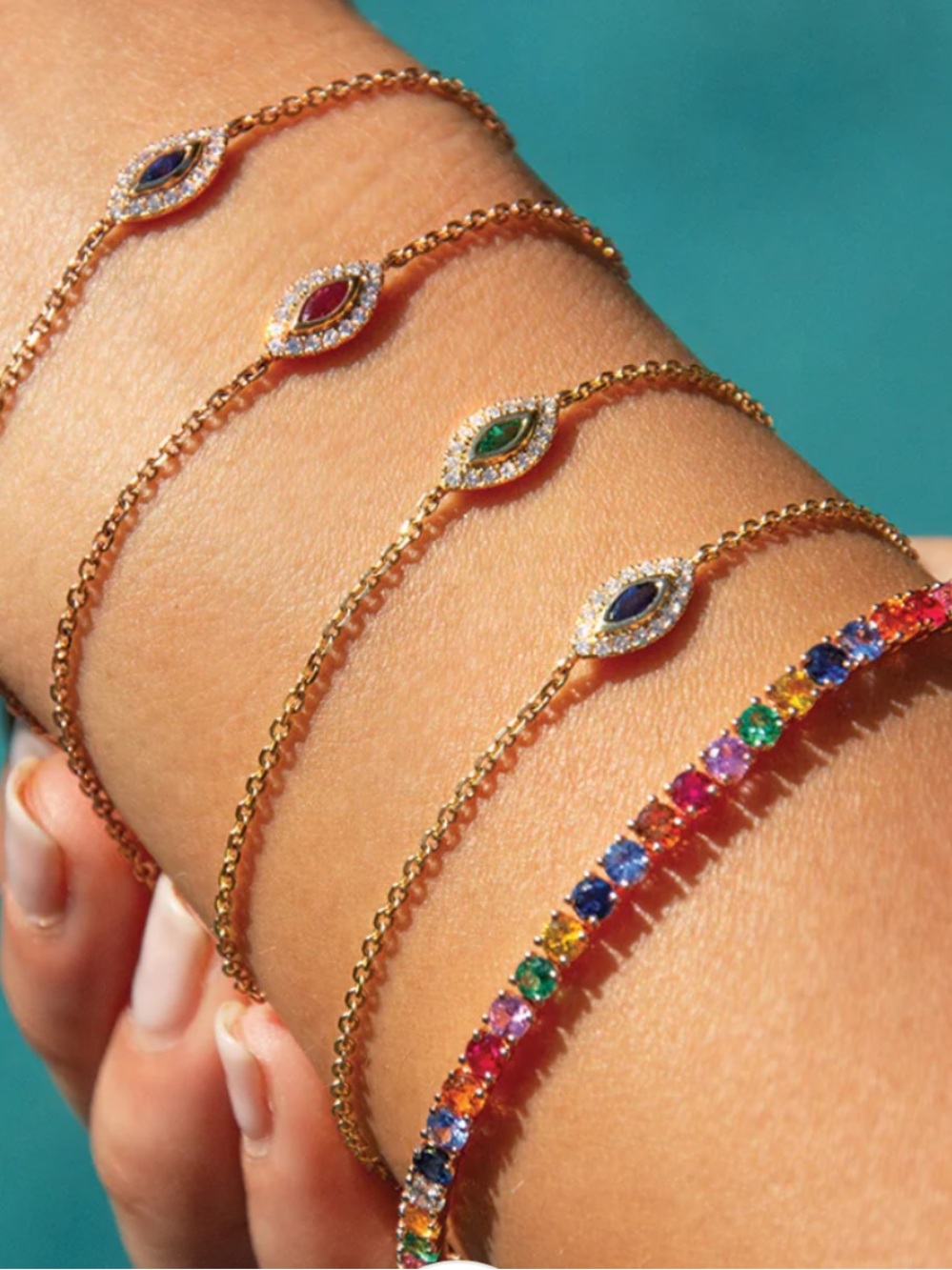 Anita Ko rose gold sapphire evil eye chain bracelet